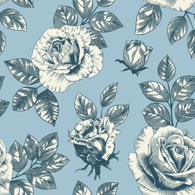 Abstract modern floral seamless pattern with hand drawn flower in Toile de jouy style. Retro elegance repeat print. Vintage design for fabric, wallpaper or wrapping