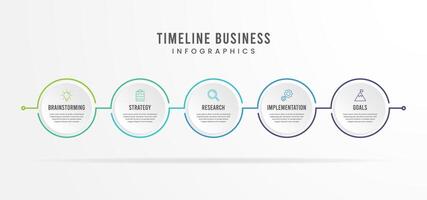 Timeline infographics with icons. Modern presentation template with 5 steps for business process. Website template on white background for concept modern design. Horizontal layout vector