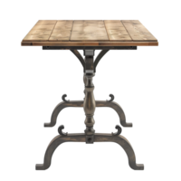 Antique Wooden Table With Metal Legs on Transparent Background png