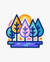 colorful trees in the forest with a sunset vector