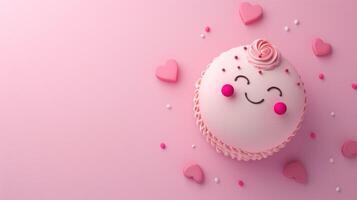 Cake love character for children snack time or party birthday copy space isolated photo