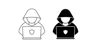 outline silhouette Computer hacker icon set vector