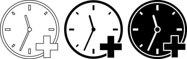 outline silhouette clock plus overtime icon set vector