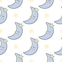Children s cute pattern with a small sleeping crescent moon in the clouds. Childrens cute background for wallpaper, paper, fabric vector