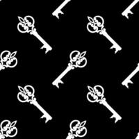 Seamless pattern with vintage Victorian keys. Flat black background design. Repeating print for fabric, wrapping paper, textile vector