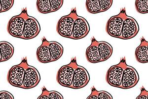Seamless pattern with pomegranate fruits in a linear style. Hand drawn background. vector