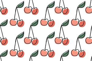 Cherry berries line icon seamless pattern . Trendy linear backdrop. Outline continuous illustration. Wallpaper, background, fabric, textile, print, wrapping paper or package design. vector