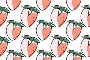 Modern strawberry pattern. Cute hand drawn strawberries on a white background. Red juicy berry with black outline. Hand drawn seamless pattern for textiles and cards. vector