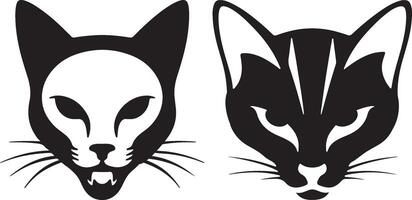 two black and white cat heads with different expressions vector