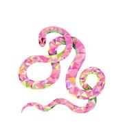 Cartoon cute pink snake isolated on white background. polygonal style snake. Chinese horoscope zodiac sign, year of the snake 2025. Friendly geometric reptile. Design for logo, print or web. vector