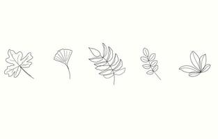 Set of simple leaves continuous line drawing art. Abstract minimal botanical art. Autumn or Summer botanical illustrations vector