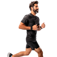 Side View of Man Running with Smartwatch on Transparent Background png