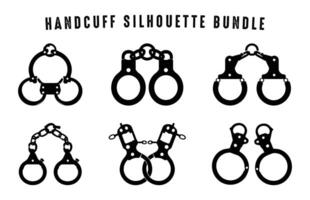 Handcuff Silhouette Clipart Bundle, Handcuffs black Silhouette Set vector