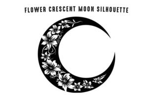 Crescent Moon Flower black Silhouette isolated on a white background vector
