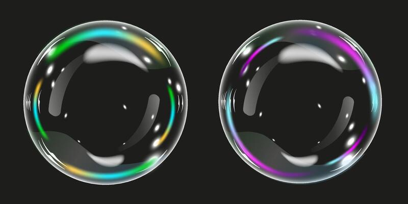 3D Transparent Round Bubbles with Refraction and Glare. Illustration with Soap Foam or colorful Shiny Rainbow balls Isolated on Dark Background, Glass Liquid, Liquid form with Holographic Effec