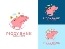 Piggy bank logo icon, savings and investment logo concept, Piggy Bank with wings logo template vector
