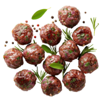Photorealistic Meatballs Top View with Spices on Transparent Background png