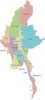 map of Myanmar with regions, states and administrative divisions. Editable and clearly labeled layers. vector