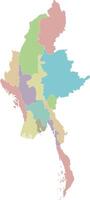 blank map of Myanmar with regions, states and administrative divisions. Editable and clearly labeled layers. vector