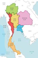 illustrated map of Thailand with regions and administrative divisions, and neighbouring countries and territories. Editable and clearly labeled layers. vector
