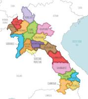 illustrated regional map of Laos with provinces and administrative divisions, and neighbouring countries and territories. Editable and clearly labeled layers. vector