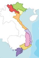 illustrated blank map of Vietnam with regions and administrative divisions, and neighbouring countries and territories. Editable and clearly labeled layers. vector