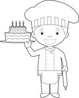 Easy coloring cartoon illustration of a pastry chef. vector