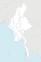 blank map of Myanmar with regions, states and administrative divisions, and neighbouring countries and territories. Editable and clearly labeled layers. vector