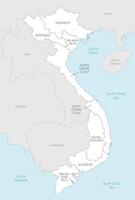 map of Vietnam with regions and administrative divisions, and neighbouring countries and territories. Editable and clearly labeled layers. vector