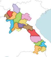 illustrated regional blank map of Laos with provinces and administrative divisions, and neighbouring countries and territories. Editable and clearly labeled layers. vector