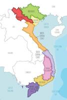 illustrated map of Vietnam with regions and administrative divisions, and neighbouring countries and territories. Editable and clearly labeled layers. vector