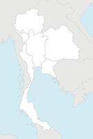 blank map of Thailand with regions and administrative divisions, and neighbouring countries and territories. Editable and clearly labeled layers. vector
