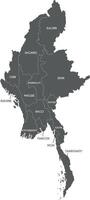 map of Myanmar with regions, states and administrative divisions. Editable and clearly labeled layers. vector