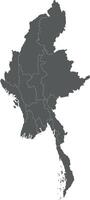 blank map of Myanmar with regions, states and administrative divisions. Editable and clearly labeled layers. vector