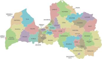 regional map of Latvia with state cities and municipalities, and administrative divisions. Editable and clearly labeled layers. vector
