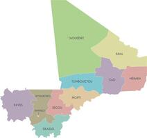 map of Mali with regions, capital district and administrative divisions. Editable and clearly labeled layers. vector
