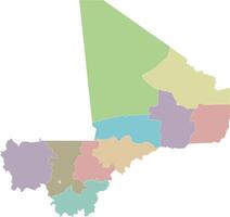 blank map of Mali with regions, capital district and administrative divisions. Editable and clearly labeled layers. vector