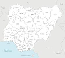 regional map of Nigeria with states and administrative divisions, and neighbouring countries and territories. Editable and clearly labeled layers. vector