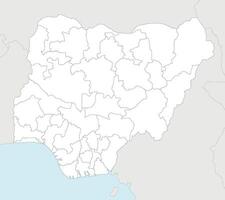 regional blank map of Nigeria with states and administrative divisions, and neighbouring countries and territories. Editable and clearly labeled layers. vector