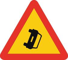 Triangular traffic signal in yellow and red, isolated on white background. Temporary warning of roadway obstruction vector