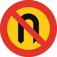 Rounded traffic signal in yellow and red, isolated on white background. Temporary U-Turn prohibited vector
