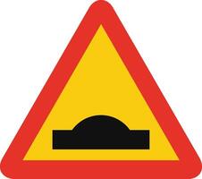 Triangular traffic signal in yellow and red, isolated on white background. Temporary warning of road hump vector