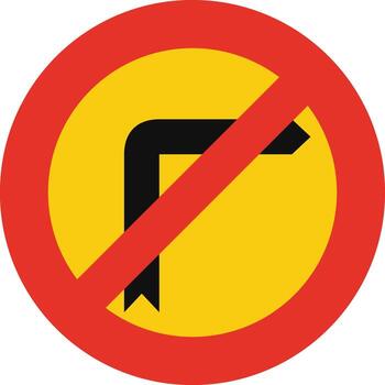 Rounded traffic signal in yellow and red, isolated on white background. Temporary right turn prohibited vector