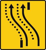 Rectangular traffic signal in yellow and black, isolated on white background. Temporary detour of two lanes on the opposite road vector