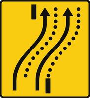Rectangular traffic signal in yellow and black, isolated on white background. Temporary detour of two lanes on the opposite road vector