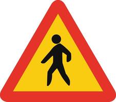 Triangular traffic signal in yellow and red, isolated on white background. Temporary warning of pedestrian crossing vector