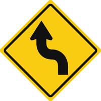 Rhomboid traffic signal in yellow and black, isolated on white background. Warning of reverse turn starting with left turn vector