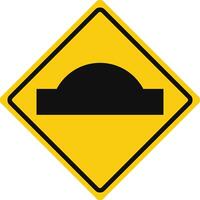 Rhomboid traffic signal in yellow and black, isolated on white background. Warning of road hump vector