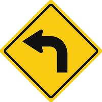 Rhomboid traffic signal in yellow and black, isolated on white background. Turn left vector