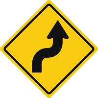 Rhomboid traffic signal in yellow and black, isolated on white background. Warning of reverse turn starting with right turn vector